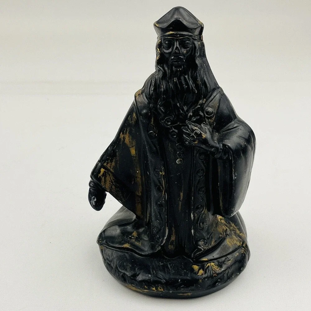 Vtg Three Wisemen Wax Figurines Black‎ with Gold Paint Christmas Nativity Kings